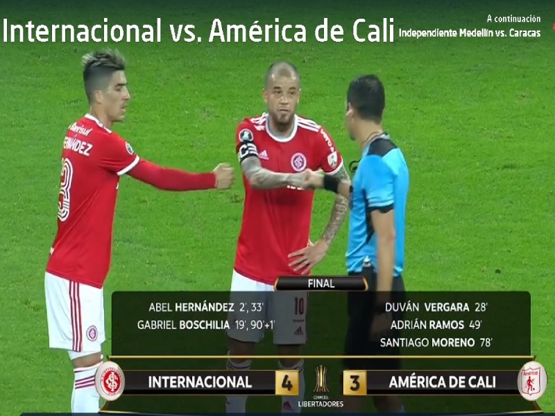 Internacional 4 América de Cali 3 por la Copa Conmebol Libertadores